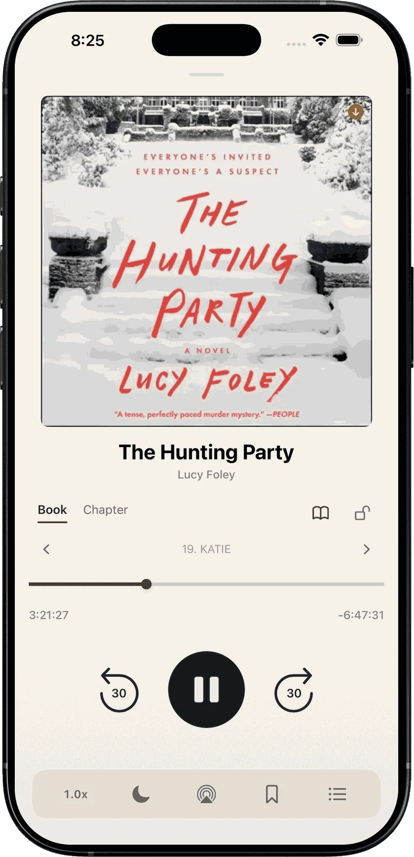 SoundLeaf's audiobook player in the light Parchment theme