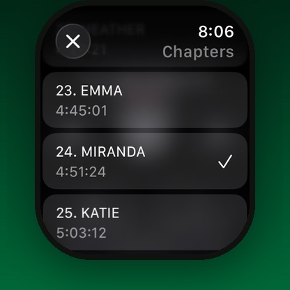 The chapter list on the watch with a tick beside the current chapter