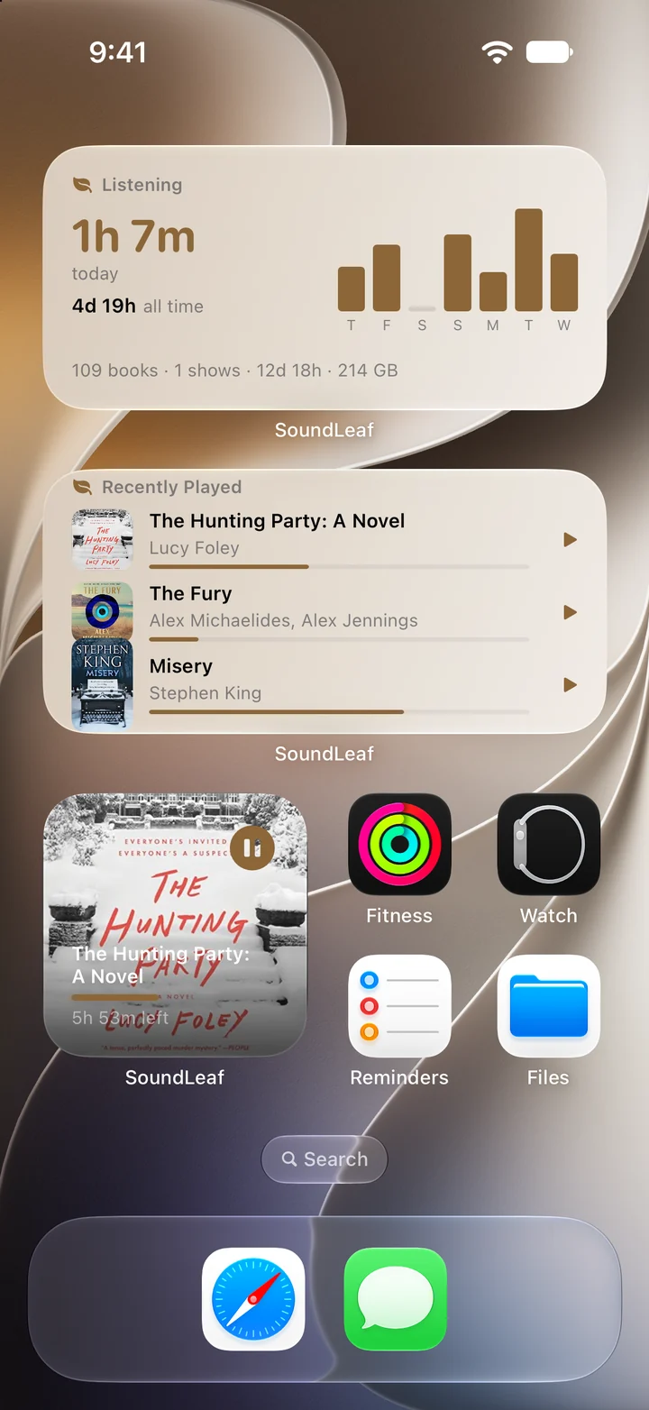 SoundLeaf widgets on the iPhone home screen