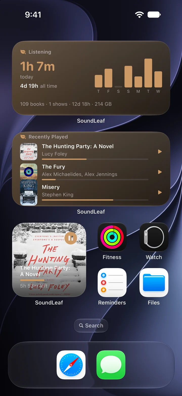 SoundLeaf widgets on the iPhone home screen